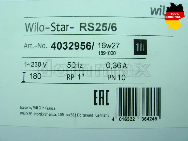  ����� ������������� Wilo Star-RS 25/60 180�� �������������� ���� 4846,6 ��� / ������ � ���