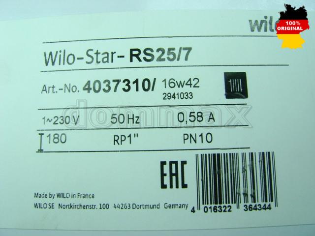  ����� ������������� Wilo Star-RS 25/70 180�� �������������� ���� 5293,2 ��� / ������ � ���